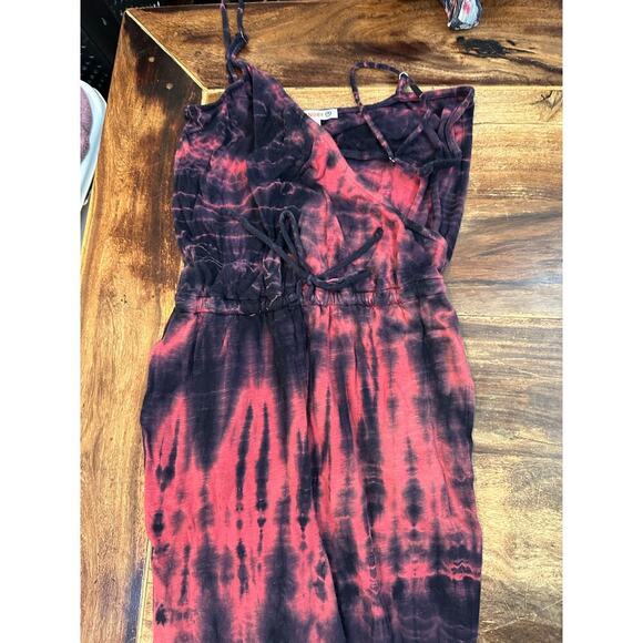 Sundry Women's Red & Purple Tie Dye Drawstring Waist Jogger Jumpsuit Size 2 - Picture 3 of 6